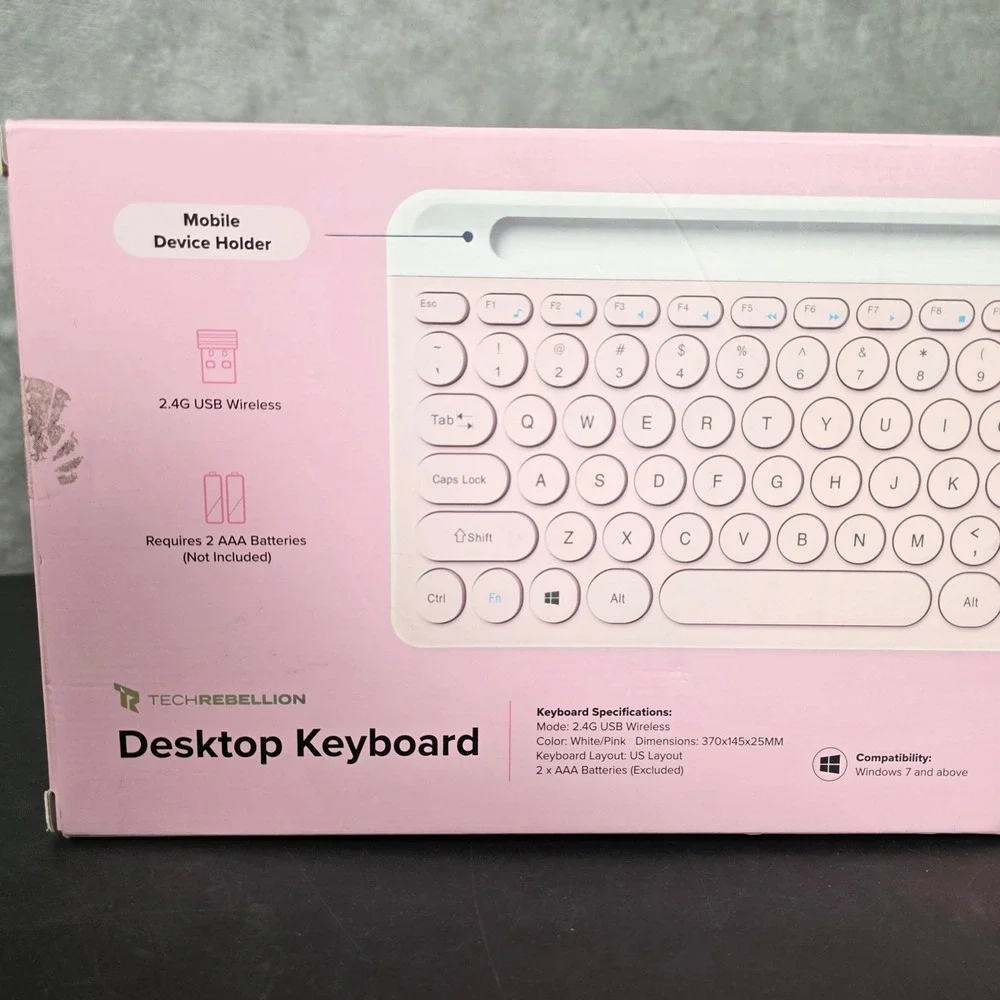 TechRebellion Wireless Desktop Keyboard Retro Round Key Student Tech Open Box